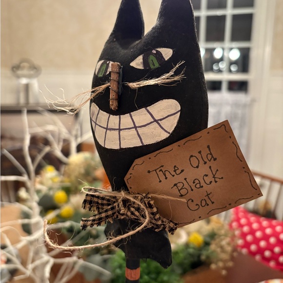HANDMADE Primitive Vintage Black Cat Halloween Decoration, folk art - Picture 3 of 4